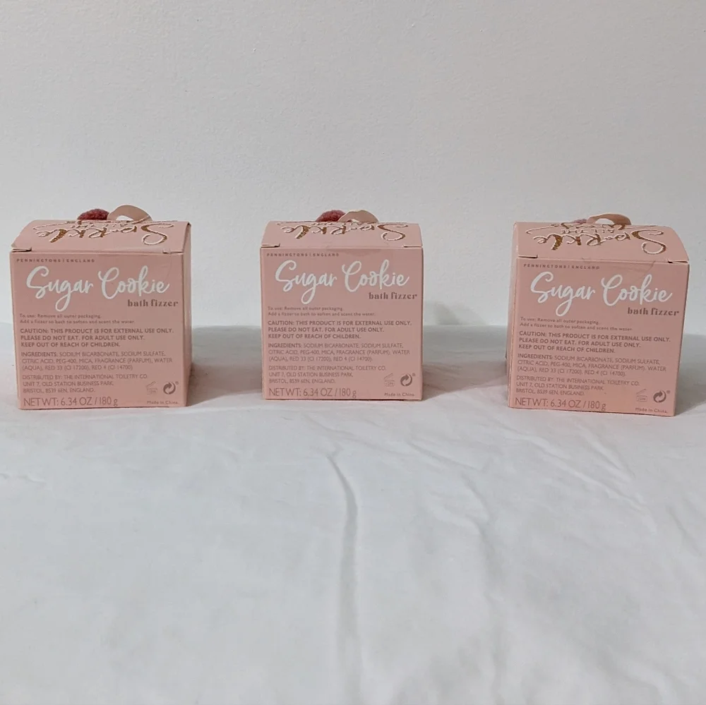 PENNINGTONS|ENGLAND Sugar Cookie Pink Sparkly Bath Fizzers, Bundle of 3